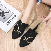 2018 mùa thu mới giày thấp của phụ nữ giày da lộn cao su rắn màu thấp gót vuông với kim loại trang trí giày đơn khóa