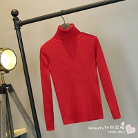 Демисезонный лонгслив, трикотажный цветной свитер, 2019, высокий воротник, длинный рукав, в корейском стиле, V-образный вырез