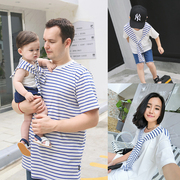 Chen Chen mẹ và trẻ em nạp mùa hè 2018 một gia đình ba người đàn ông và phụ nữ bé hải quân gió giả hai T-Shirt áo sơ mi giản dị