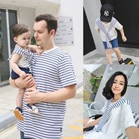 Chen Chen mẹ và trẻ em nạp mùa hè 2018 một gia đình ba người đàn ông và phụ nữ bé hải quân gió giả hai T-Shirt áo sơ mi giản dị quần áo gia đình giá rẻ