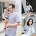Chen Chen mẹ và trẻ em nạp mùa hè 2018 một gia đình ba người đàn ông và phụ nữ bé hải quân gió giả hai T-Shirt áo sơ mi giản dị Trang phục dành cho cha mẹ và con