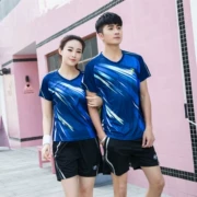 Đàn ông và phụ nữ chất lượng cao với cùng một đoạn quần áo bóng chuyền bóng chuyền khí cầu lông ngắn tay cầu lông quần áo in ấn tùy chỉnh trên lục lam