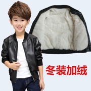 Phiên bản Hàn Quốc của mùa thu và mùa đông quần áo trẻ em áo khoác da bé trai 5-15 tuổi Cậu bé nhỏ và trung cổ áo khoác trẻ em cộng với nhung dày