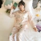 Đồ ngủ Hàn Quốc phụ nữ mùa xuân và mùa thu băng lụa lụa dài tay hai mảnh phù hợp với mùa hè mỏng dịch vụ nhà mùa thu - Cặp đôi