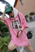 Mùa hè mới 2018 của phụ nữ áo thun ngắn tay nữ rộng rãi Hàn Quốc in áo sơ mi dài hoang dã - Áo phông