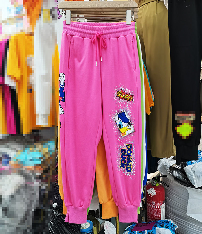 Rose PinkEuropean station 2021 Spring and summer new pattern heavy industry Inlaid diamond High waist Show thin sweatpants  female easy Tie one's feet Haren pants Casual pants