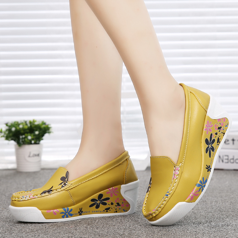 351 / Yellow2021 spring and autumn Women's Shoes Thick bottom Muffin Slope heel Women's shoes comfortable non-slip Mom shoes white Nurse shoes Rocking shoes