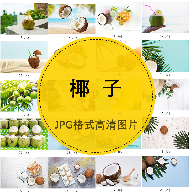 新鲜椰子椰汁椰肉 椰子壳 夏日椰子树 高清JPG照片 设计文件素材