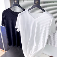 Ультратонкая шелковистая дышащая ткань, модная летняя футболка, сделано на заказ, V-образный вырез