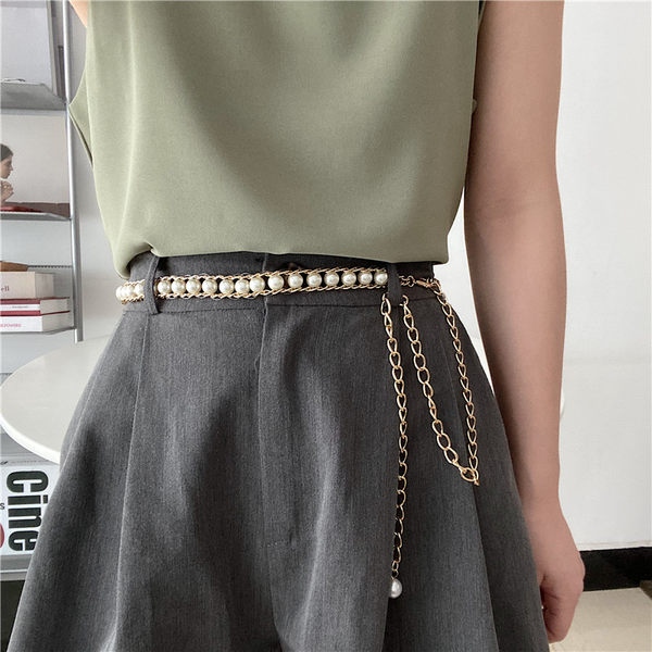 Металлическая универсальная модная цепочка из жемчуга, платье, рубашка, ремень, европейский стиль, французский стиль
