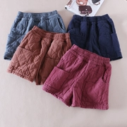 Mùa đông quần cotton dày phụ nữ ngắn co giãn eo chần quần short Nhật Bản cao eo lớn bỏ túi quần rộng WC393
