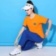 2238 Свободные оранжевые короткие рукава с 2238 днями шелковые синие брюки