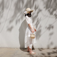 Váy cổ tích mùa hè lưới gạc trắng ren dài tay áo ngắn nữ Pháp hai mảnh 2019 hè mới - Sản phẩm HOT đầm voan