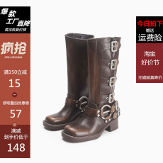 Западные Boots 真皮miu西部牛仔靴女长筒长靴子