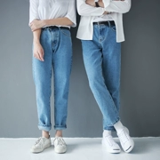 2018 mới cổ điển màu chủ đạo retro phong cách đường phố hoang dã tannin thẳng thẳng vài cặp quần jean nam và nữ
