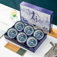 Национальный цвет синий и белый 6 мисок 6 палочек для еды