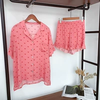 Розовые шорты, пижама, комплект, короткий рукав