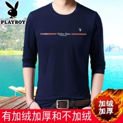 Mùa thu đông mới Playboy áo thun cotton dài tay nam cộng với nhung dày ấm xanh cổ tròn trung niên phiên bản Hàn Quốc tự tu