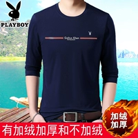 Mùa thu đông mới Playboy áo thun cotton dài tay nam cộng với nhung dày ấm xanh cổ tròn trung niên phiên bản Hàn Quốc tự tu active shirt