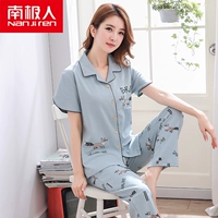 Đồ ngủ nam cực nam mùa hè quần ngắn tay cotton phù hợp với bộ đồ mỏng nữ cotton cardigan dịch vụ nhà hai mảnh quần áo ngủ nữ