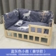Полная деревянная роскошная кровать+постельное белье синее серое олень