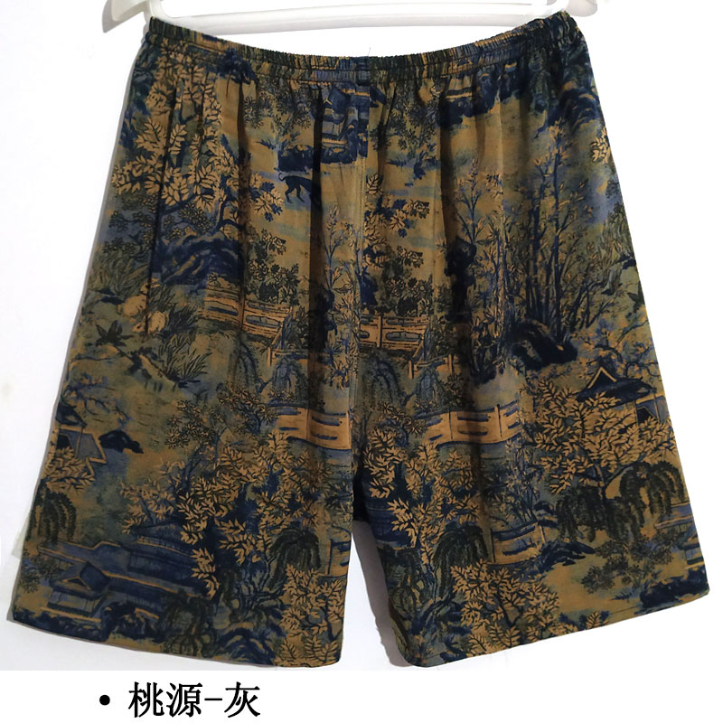 Taoyuan -- Greyreal silk shorts male summer Thin Pyjamas female Home Furnishing Half pants easy mulberry silk flower Beach pants Big size Large underpants