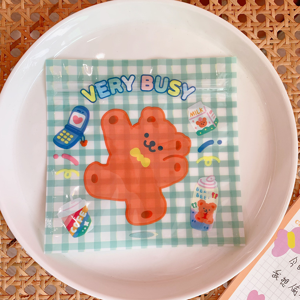 Happy Bear【 9.9 free shipping 】 originality ins lovely snacks Small things Sealed bag Girlish heart Bear Storage trumpet packing bag