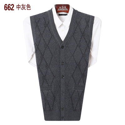 Trung niên cardigan mùa thu và mùa đông áo len vest nam không tay dệt kim len dày V-Cổ len vest vest vest nam cardigan nam  Dệt kim Vest