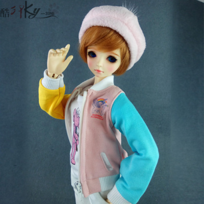 taobao agent Bjd baby clothes color matching personality Japanese -style rainbow cat casual baseball jacket