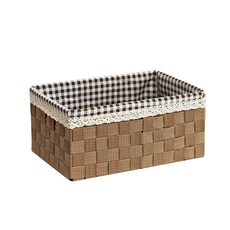 Warm Camel Plaid Liningfabric art nylon lidless Basket student book Finishing box cupboard Storage basket Clothing Storage basket weave storage box