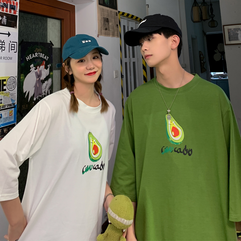Fashion brand butter green casual all-around t-shirt men's and women's Korean loose five sleeve couple top student T-shirt