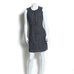 新款韩版圆领无袖灰色连衣裙 修身显瘦拉链中裙 气质高端裙子