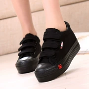 Phiên bản Hàn Quốc của chiếc bánh thủy triều toàn màu đen, giày vải nền dành cho nữ tăng bình thường trong đôi giày giúp sinh viên thấp - Plimsolls