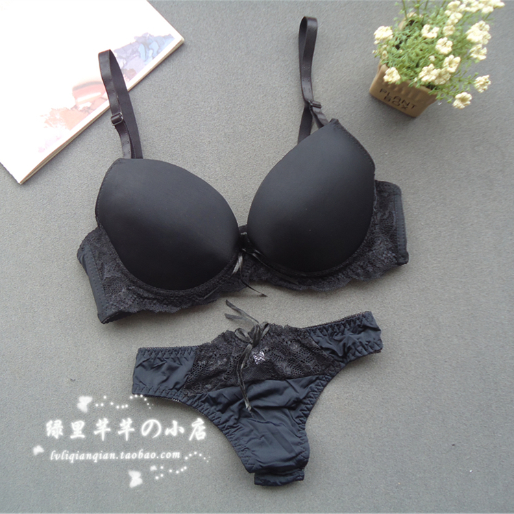 BlackBig size Fat mm sexy Lace Sweet Thin Gather together Underwear summer lovely girl Gather together Bra Set  75D