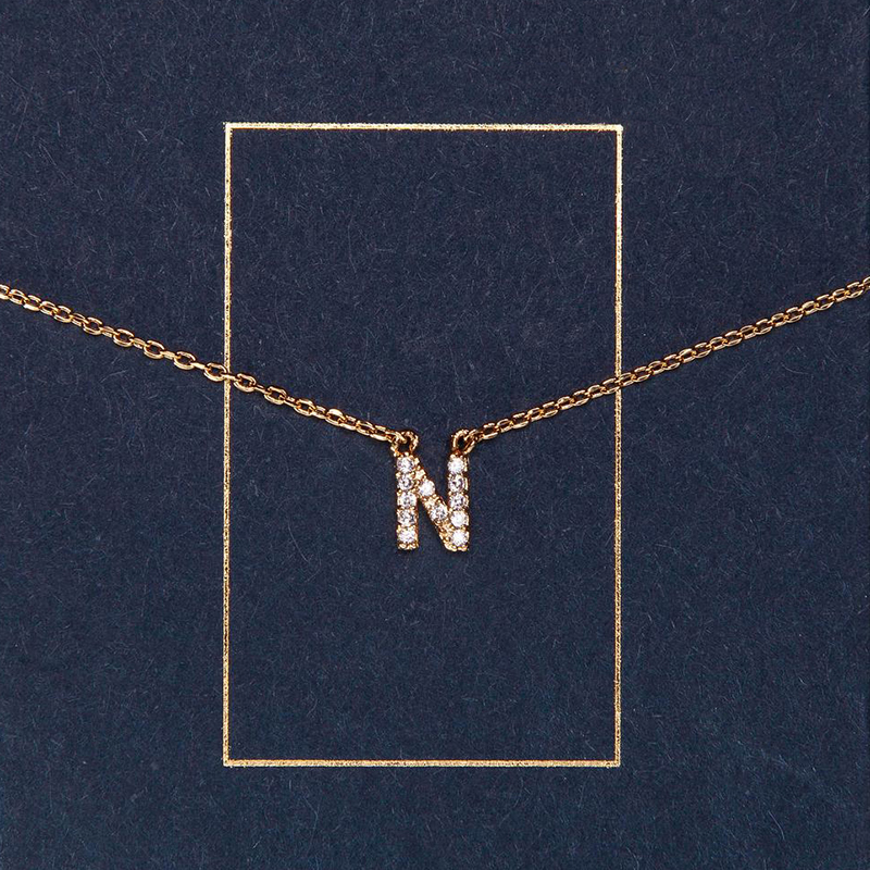 14K Gold Necklace 40CmSanyan ~ Super flash zircon 26 letter Pendants 14K Bao Jin Necklace ins temperament Simplicity customized Neck chain original