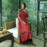 Mùa xuân ban đầu cotton dài váy khóa áo phụ nữ Trung Quốc retro cải tiến sườn xám lỏng lẻo phong cách dân tộc - Váy dài