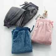 Bộ đồ ngủ đơn giản kiểu flannel Nhật Bản cho nam nữ mùa thu và mùa đông ấm áp và quần nhung miệng dày quần nhà