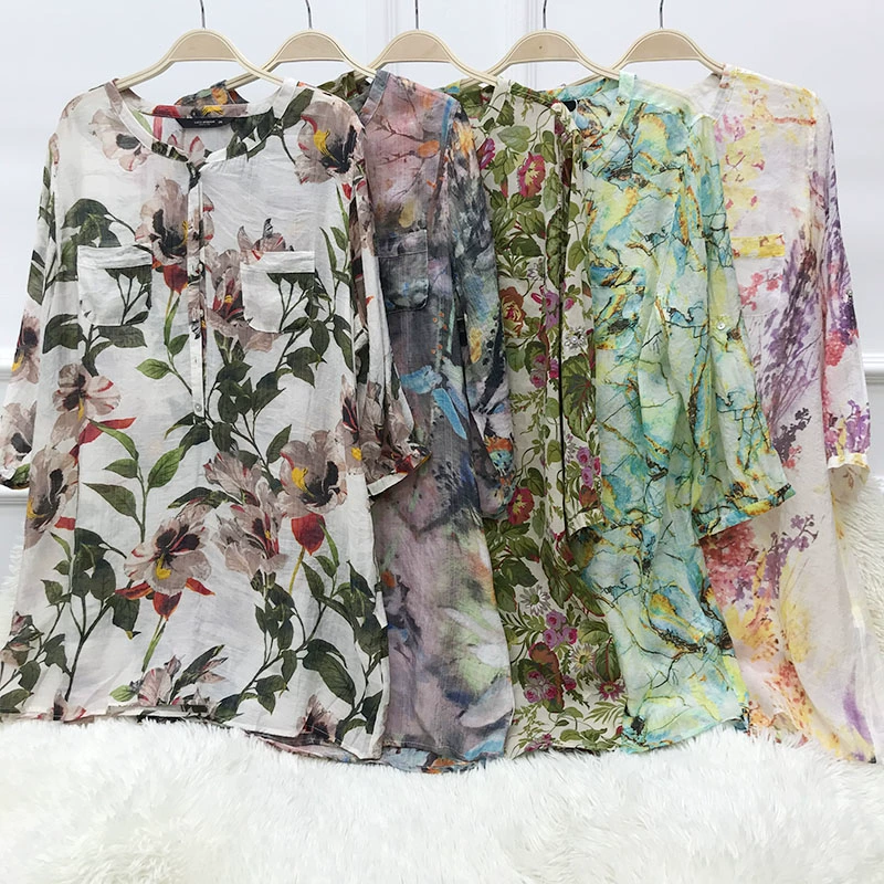 Người hâm mộ hình ảnh lụa cotton blouse mực áo sơ mi dài giữa dâu tằm quần áo phụ nữ - Áo sơ mi