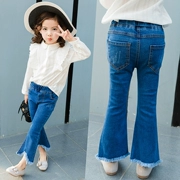 Phiên bản Hàn Quốc của quần ống loe bé gái quần jeans bé gái mùa xuân và mùa thu mới cho trẻ em mặc quần dài co giãn