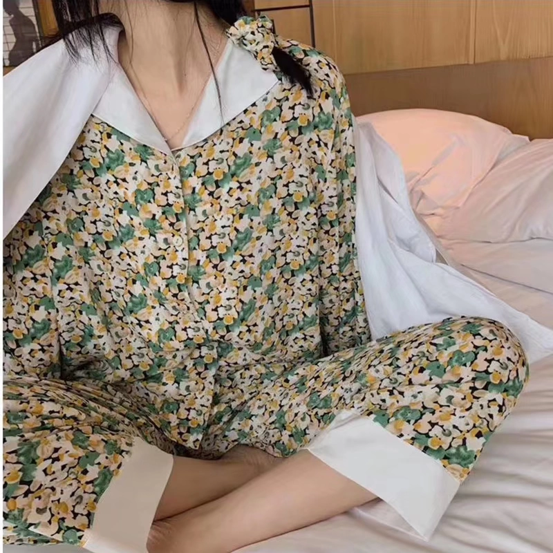 2020 Du Xiaozhai giữa mùa hè hoa mát mẻ quần áo mát mẻ nhỏ nữ mùa hè đảo lụa phù hợp với dịch vụ nhà đồ ngủ phụ nữ - Cặp đôi