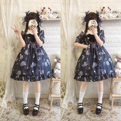 taobao agent Genuine summer navy cute dress, Lolita style, with short sleeve