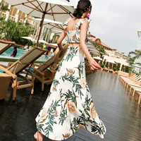 Пляжное платье, длинная юбка, стиль бохо, коллекция 2021, эффект подтяжки, с открытой спиной, в цветочек