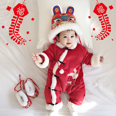 婴儿连体衣女宝宝拜年服新年装