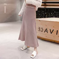 Демисезонная трикотажная приталенная длинная юбка, 2020, яркий броский стиль, средней длины, А-силуэт