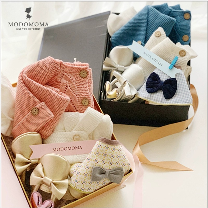 Modomoma sơ sinh cung cấp hộp quà bé trăm ngày dài tay áo cotton phù hợp với quà tặng trăng tròn - Bộ quà tặng em bé