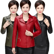 Quần áo trung thu xuân hè Mẹ tải da nữ Phụ nữ trung niên da ngắn đoạn lớn áo khoác nữ áo khoác da Hàn Quốc