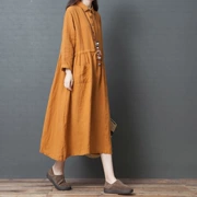 Mùa thu 2018 phiên bản Hàn Quốc mới của phụ nữ size lớn áo sơ mi vải lanh rộng áo sơ mi dài tay dài cotton và váy lanh