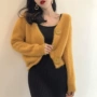 Mùa thu 2018 phiên bản Hàn Quốc mới của màu rắn dài tay áo len ngắn rộng nút lớn áo len áo khoác nữ áo khoác cardigan nữ