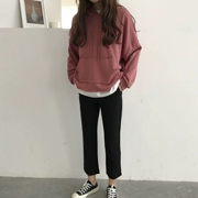 Màu rắn trùm đầu áo len trùm đầu nữ 2018 mùa xuân mới của Hàn Quốc phiên bản của lỏng mỏng hoang dã thường dài tay áo sơ mi
