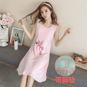 Nightdress nữ mùa hè vest với ngực pad bar áo ngực Hàn Quốc phiên bản sinh viên tươi đồ ngủ cotton không tay có thể được đeo